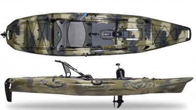 Seastream Angler 120 PD pedal drive fishing kayak for sale - top and side views